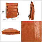 CLOSE OUT - Echtleder Crossbody Tasche mit Kroko Prägung, Multi-Fächer, 20 x 24 cm, Cognac