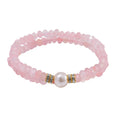 Flexibles Muschelkernperle, Rosenquarz und weißes Kristall Armband