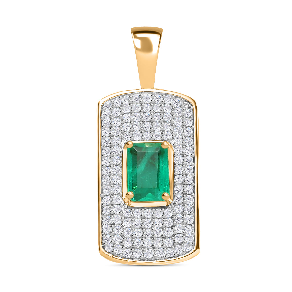 Smaragd-Quarz Triplette, Weißer Zirkon Anhänger 925 Silber Gelbgold Vermeil ca. 2.30 ct