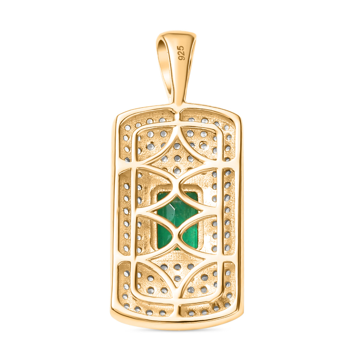 Smaragd-Quarz Triplette, Weißer Zirkon Anhänger 925 Silber Gelbgold Vermeil ca. 2.30 ct