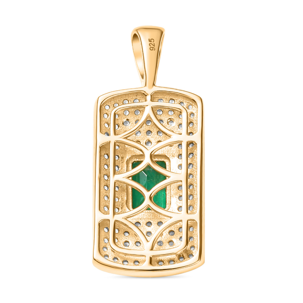 Smaragd-Quarz Triplette, Weißer Zirkon Anhänger 925 Silber Gelbgold Vermeil ca. 2.30 ct