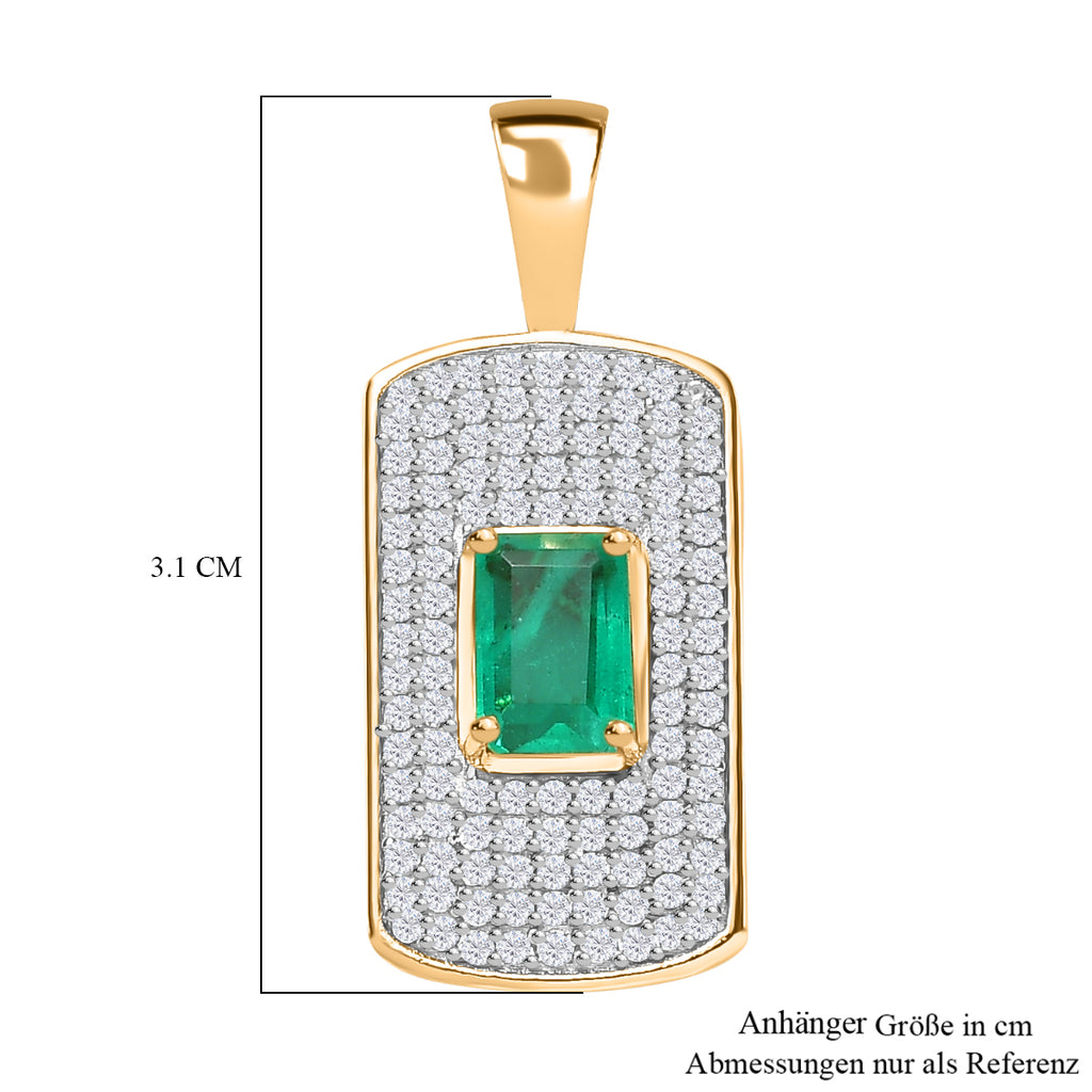 Smaragd-Quarz Triplette, Weißer Zirkon Anhänger 925 Silber Gelbgold Vermeil ca. 2.30 ct