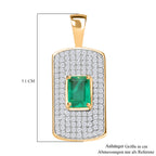 Smaragd-Quarz Triplette, Weißer Zirkon Anhänger 925 Silber Gelbgold Vermeil ca. 2.30 ct