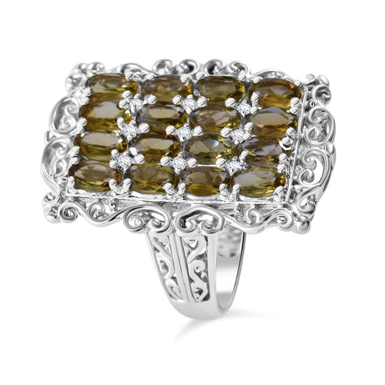 Gelber Turmalin, Weißer Zirkon Ring 925 Silber rhodiniert (Größe 19.00) ca. 3,39 ct