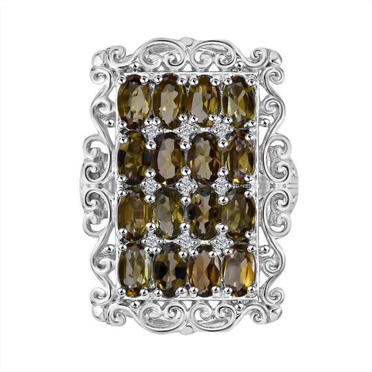 Gelber Turmalin, Weißer Zirkon Ring 925 Silber rhodiniert (Größe 19.00) ca. 3,39 ct
