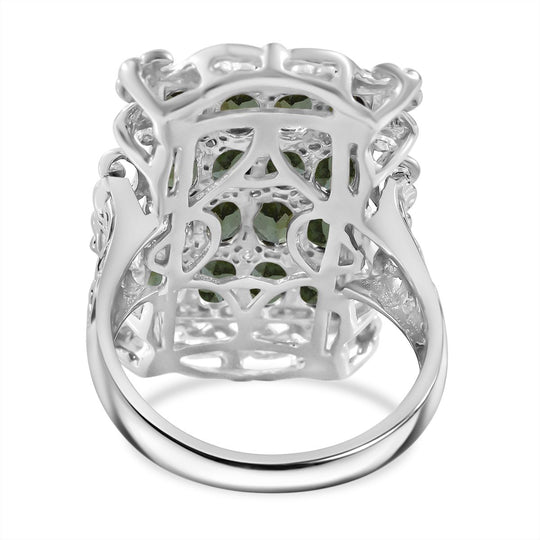 Grüner Turmalin, Weißer Zirkon Ring 925 Silber rhodiniert (Größe 20.00) ca. 3,70 ct