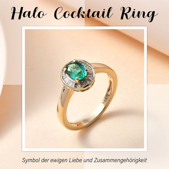 AAAA Kagem Sambischer Smaragd, Weißer Diamant Ring 585 Gold (Größe 20.00) ca. 0,88 ct