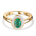 AAAA Kagem Sambischer Smaragd, Weißer Diamant Ring 585 Gold (Größe 20.00) ca. 0,88 ct