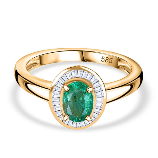 AAAA Kagem Sambischer Smaragd, Weißer Diamant Ring 585 Gold (Größe 20.00) ca. 0,88 ct