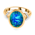 Pfau Quarz Triplette, Weißer Zirkon Ring 925 Silber 750 Gelbgold Vermeil (Größe 16.00) ca. 5,41 ct
