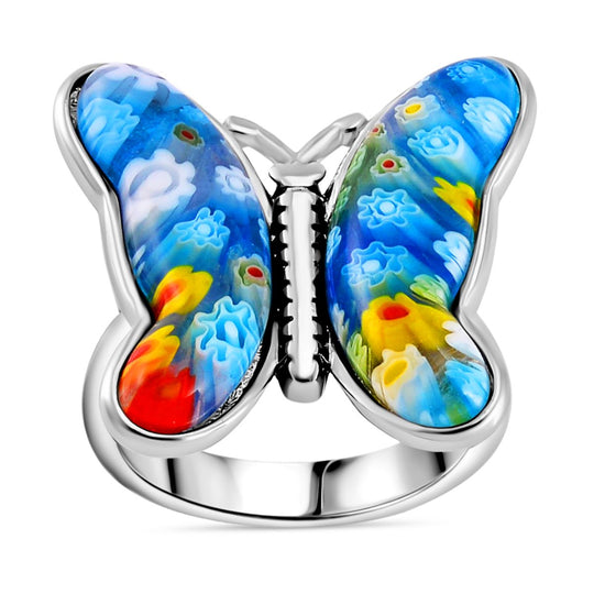 Mehrfarbiges Murano-Stil Glas Ring 316L Edelstahl (Größe 16.00)