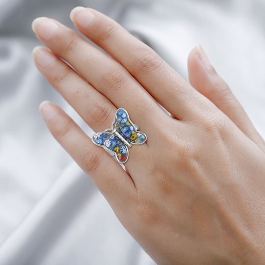 Mehrfarbiges Murano-Stil Glas Ring 316L Edelstahl (Größe 16.00)