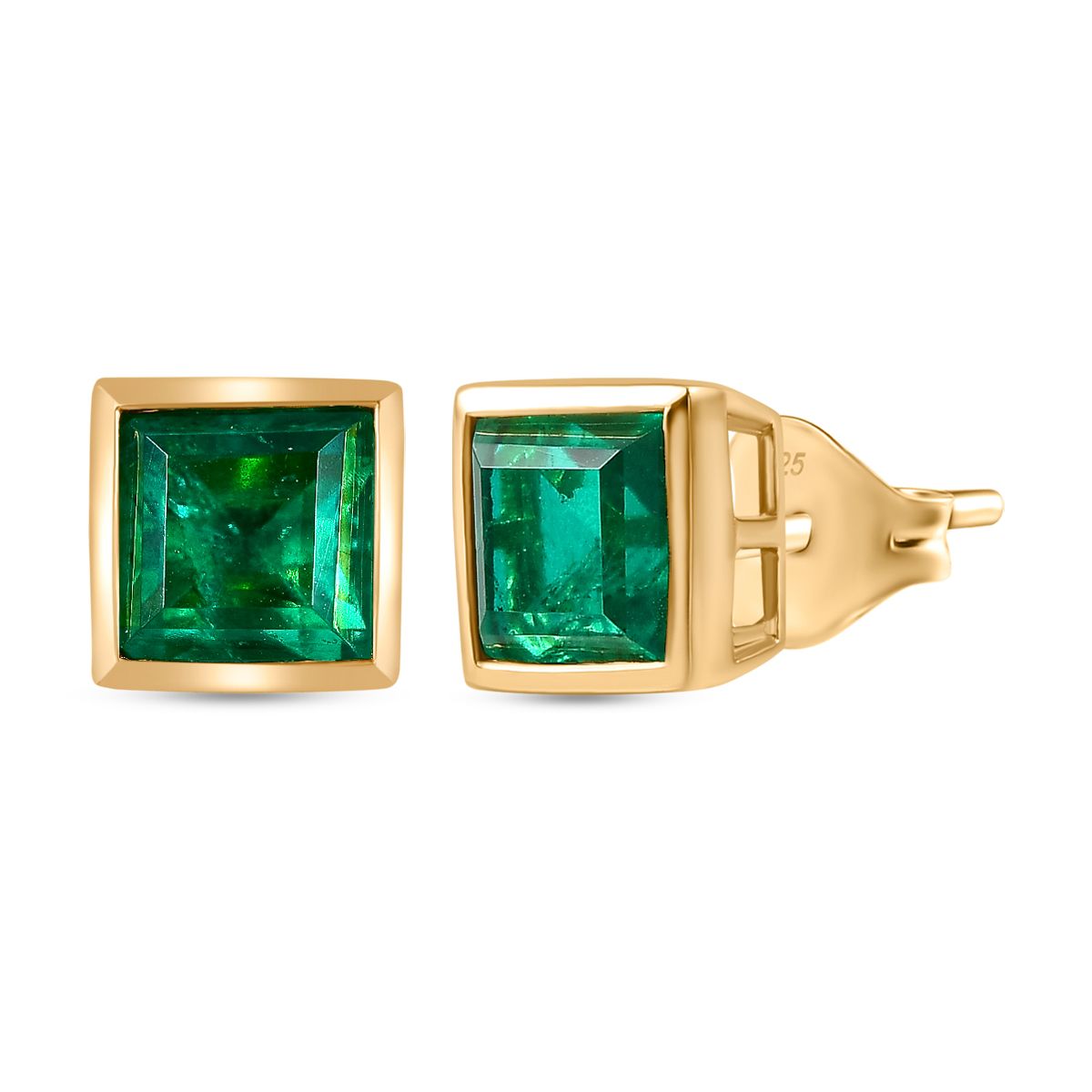Smaragd-Quarz Triplette Ohrringe 925 Silber 750 Gelbgold Vermeil ca. 3.11 ct
