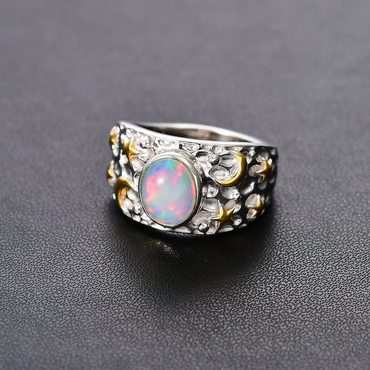 AA Natürlicher, äthiopischer Welo Opal Ring 925 Silber rhodiniert (Größe 17.00) ca. 1,23 ct