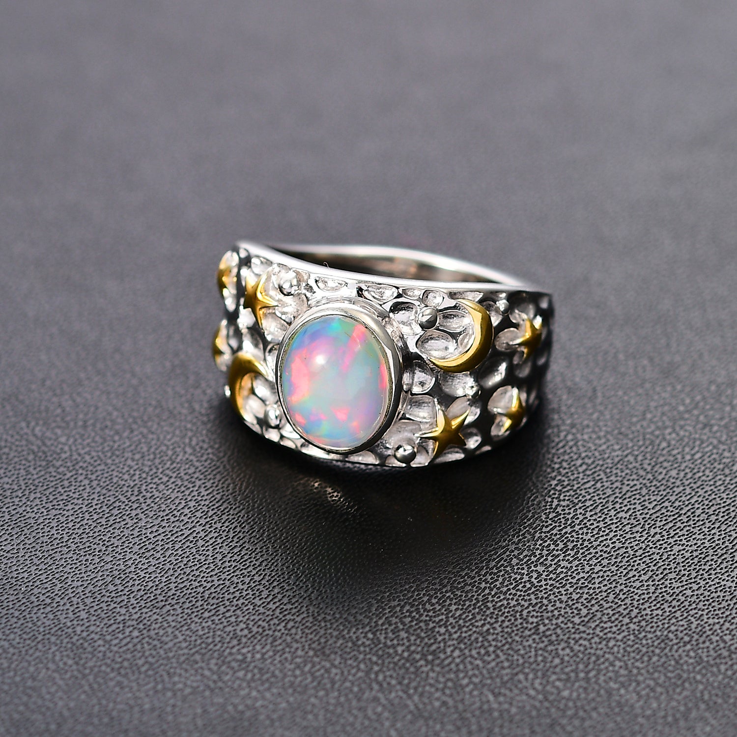 AA Natürlicher, äthiopischer Welo Opal Ring 925 Silber rhodiniert (Größe 17.00) ca. 1,23 ct