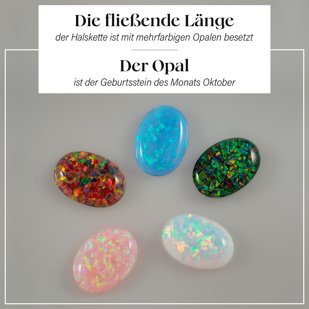 Mehrfarbig Opal Halskette ca. 45 cm 925 Silber rhodiniert ca. 35,00 ct.