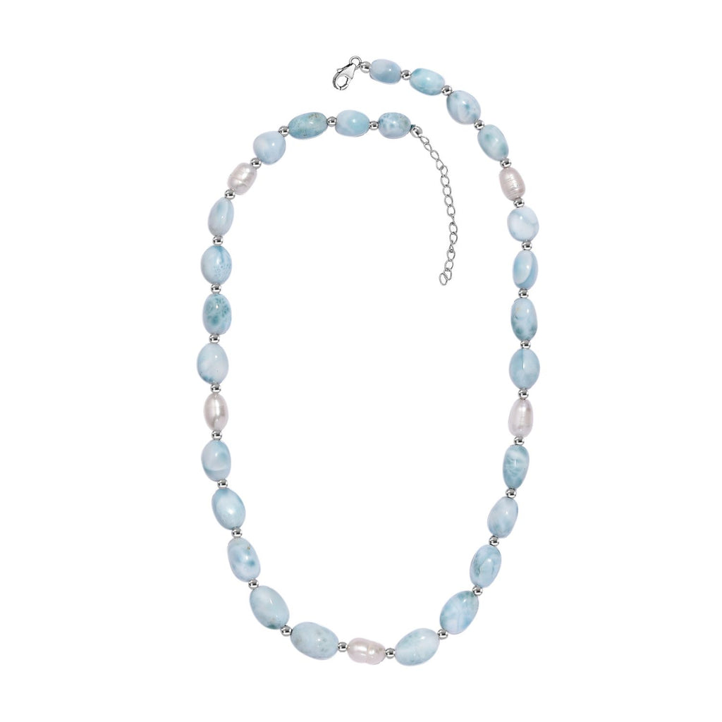 limitierte Auflage - AA Larimar, Perle Halskette ca. 45 cm 925 Silber rhodiniert