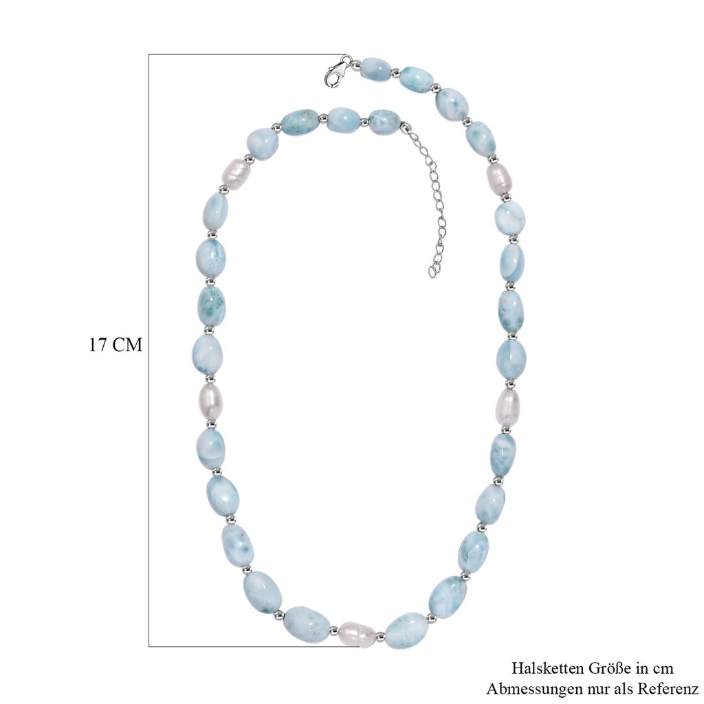 limitierte Auflage - AA Larimar, Perle Halskette ca. 45 cm 925 Silber rhodiniert