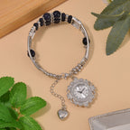 STRADA - Blauer Sandstein verstellbare Perlenarmbanduhr mit japanischem Uhrwerk, 17-21 cm Edelstahl