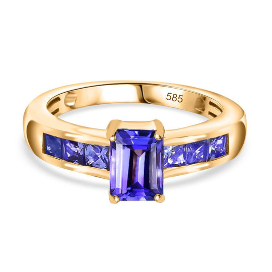 AAA Tansanit (Oktagon Schliff) und AA Tansanit (Carrè Schliff) Ring, 585 Gold (Größe 17.00) ca. 1,76 ct