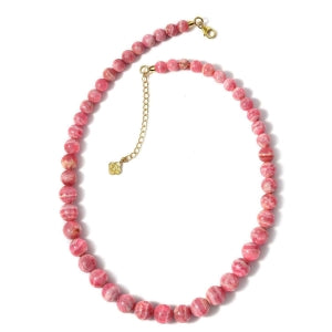 Rhodochrosit Halskette, 45+5cm, 925 Silber Gelbgold Vermeil - 340 ct.