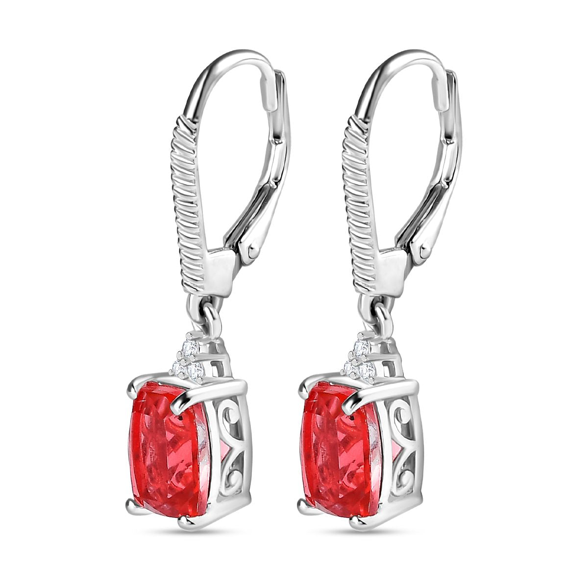 Lachs-Quarz Triplette, Weißer Zirkon Ohrringe 925 Silber ca. 3.42 ct