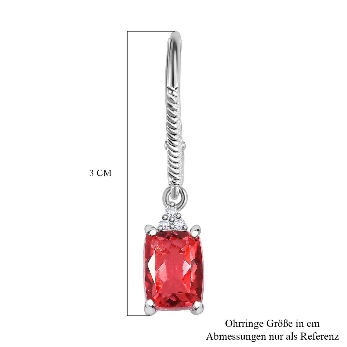 Lachs-Quarz Triplette, Weißer Zirkon Ohrringe 925 Silber ca. 3.42 ct
