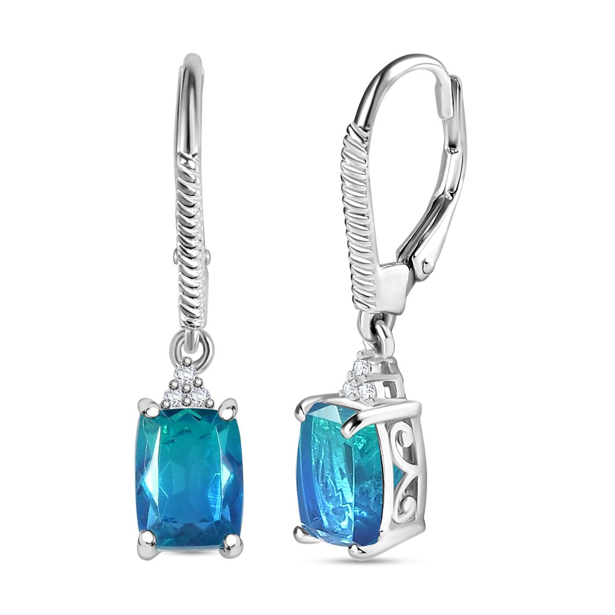 Indischen Ozean Quarz, Weißer Zirkon Ohrringe 925 Silber ca. 3.44 ct