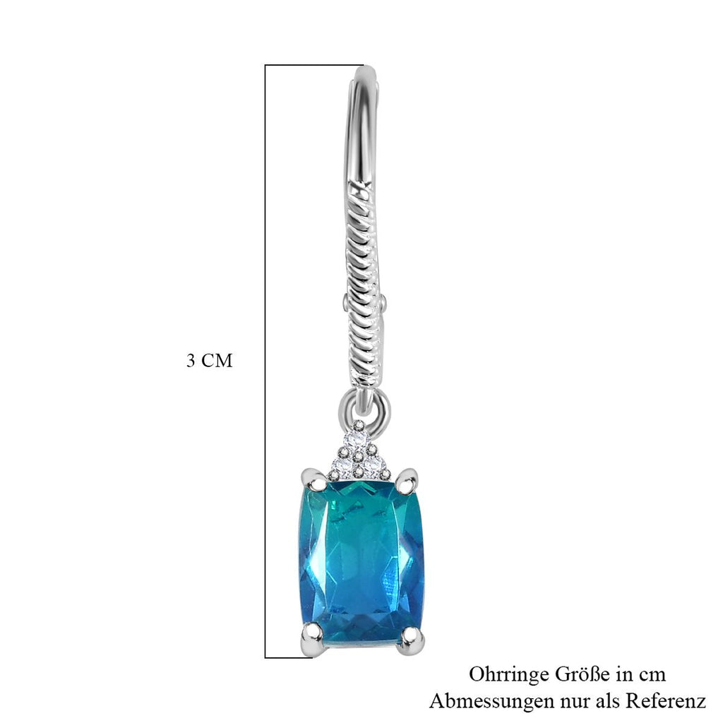 Indischen Ozean Quarz, Weißer Zirkon Ohrringe 925 Silber ca. 3.44 ct