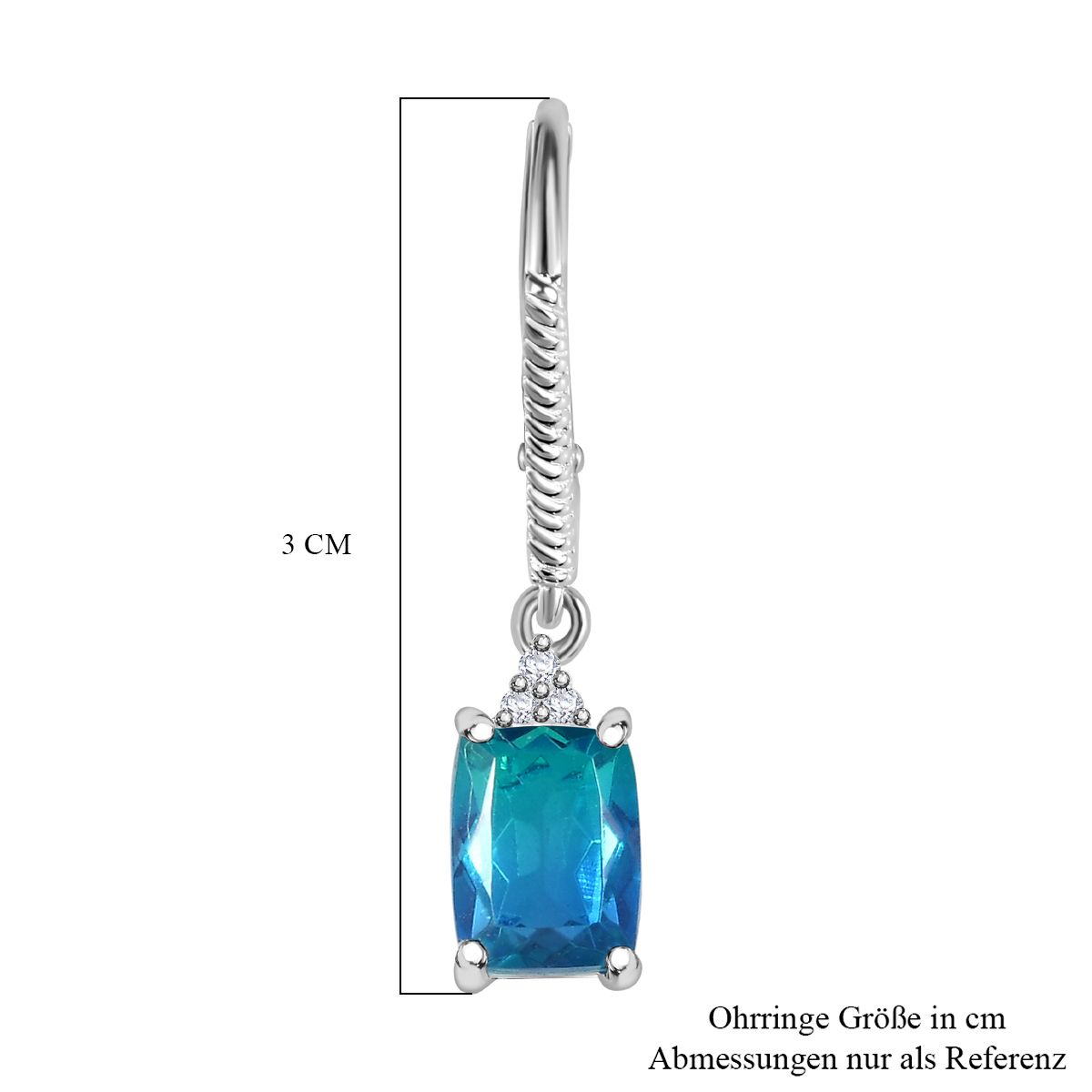 Indischen Ozean Quarz, Weißer Zirkon Ohrringe 925 Silber ca. 3.44 ct