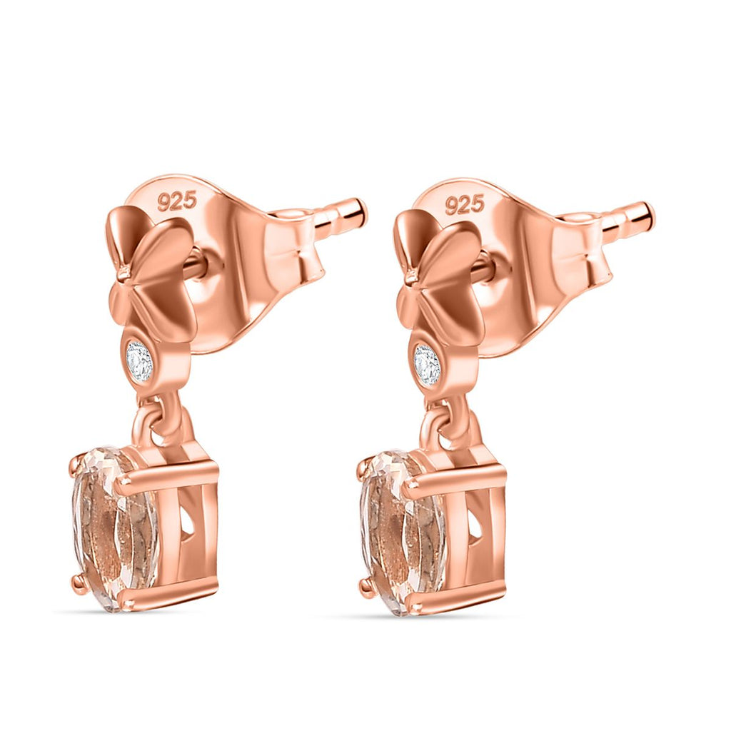 AA Morganit, Weißer Zirkon Ohrringe 925 Silber 750 Roségold Vermeil ca. 1,08 ct.