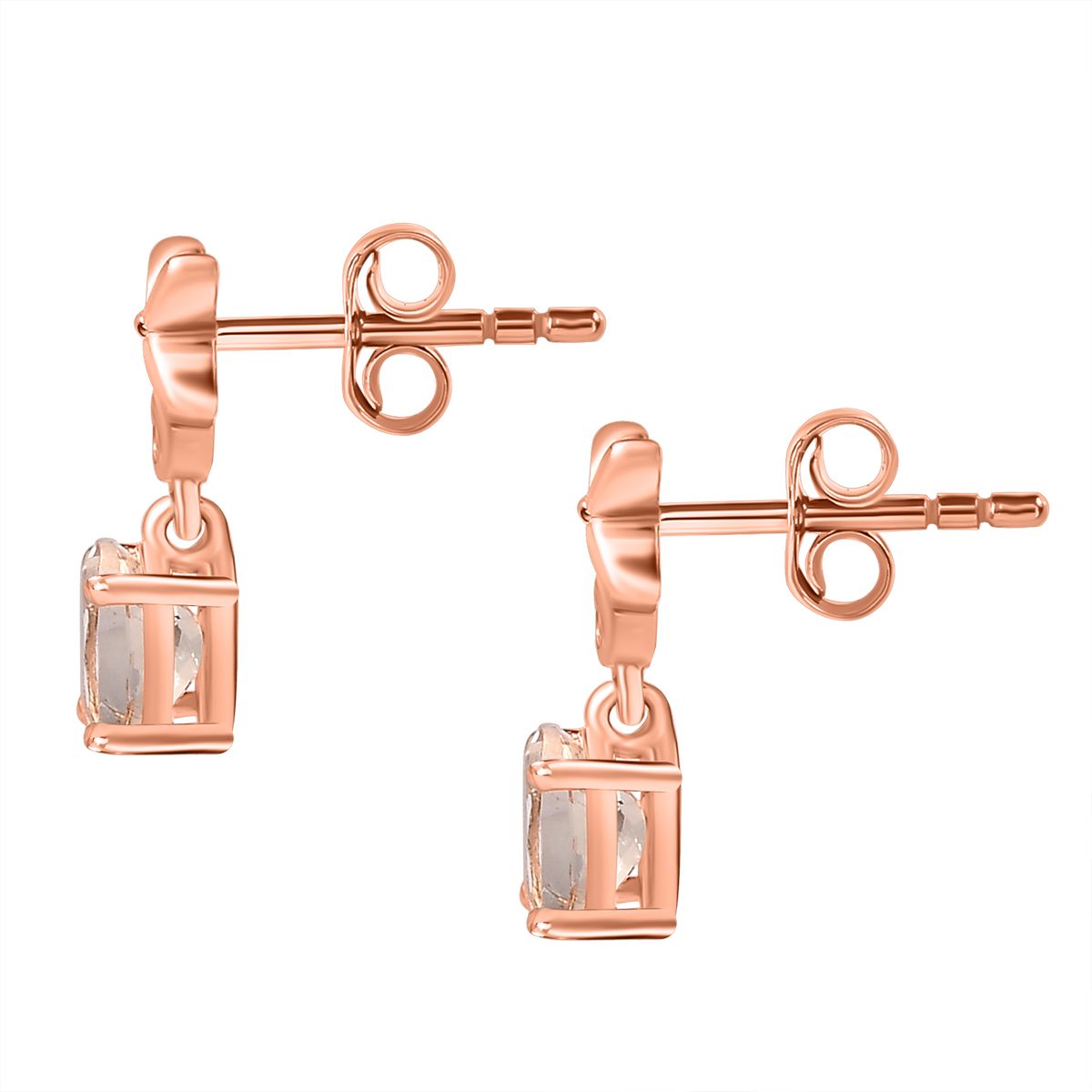 AA Morganit, Weißer Zirkon Ohrringe 925 Silber 750 Roségold Vermeil ca. 1,08 ct.