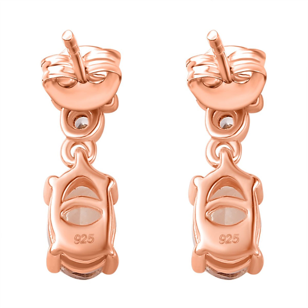 AA Morganit, Weißer Zirkon Ohrringe 925 Silber 750 Roségold Vermeil ca. 1,08 ct.
