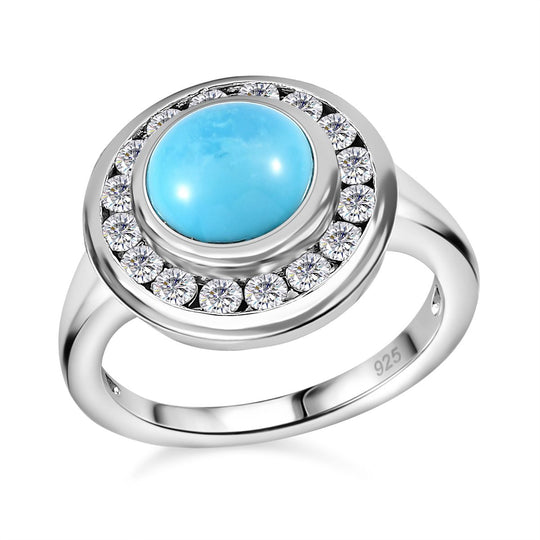 AA Sleeping Beauty Türkis, Weißer Zirkon Ring, 925 Silber rhodiniert (Größe 20.00) ca. 2.57 ct