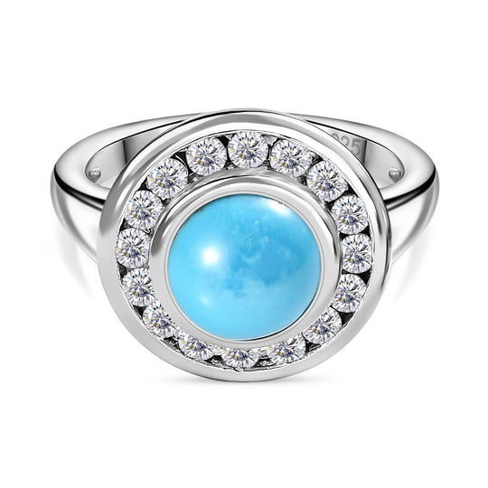 AA Sleeping Beauty Türkis, Weißer Zirkon Ring, 925 Silber rhodiniert (Größe 20.00) ca. 2.57 ct