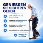LIVMORE faltbarer Smart Gehstock mit LED Licht und SOS Alarm, Belastbarkeit 113kg, Schwarz