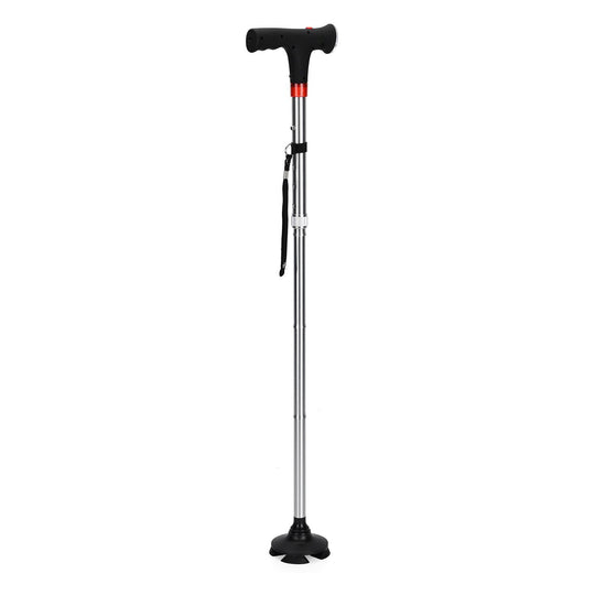 LIVMORE faltbarer Smart Gehstock mit LED Licht und SOS Alarm, Belastbarkeit 113kg, Schwarz