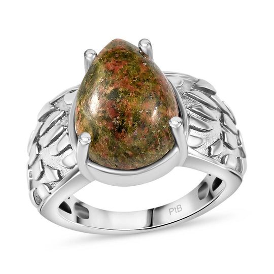 Unakite Ring, Silberton, (Größe 17.00) ca. 6.78 ct