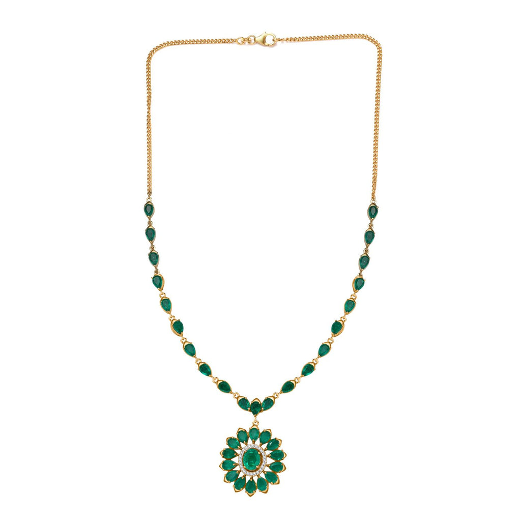 Smaragd-Quarz Triplette Halskette ca. 50 cm 925 Silber 750 Gelbgold Vermeil ca. 20,57 ct.