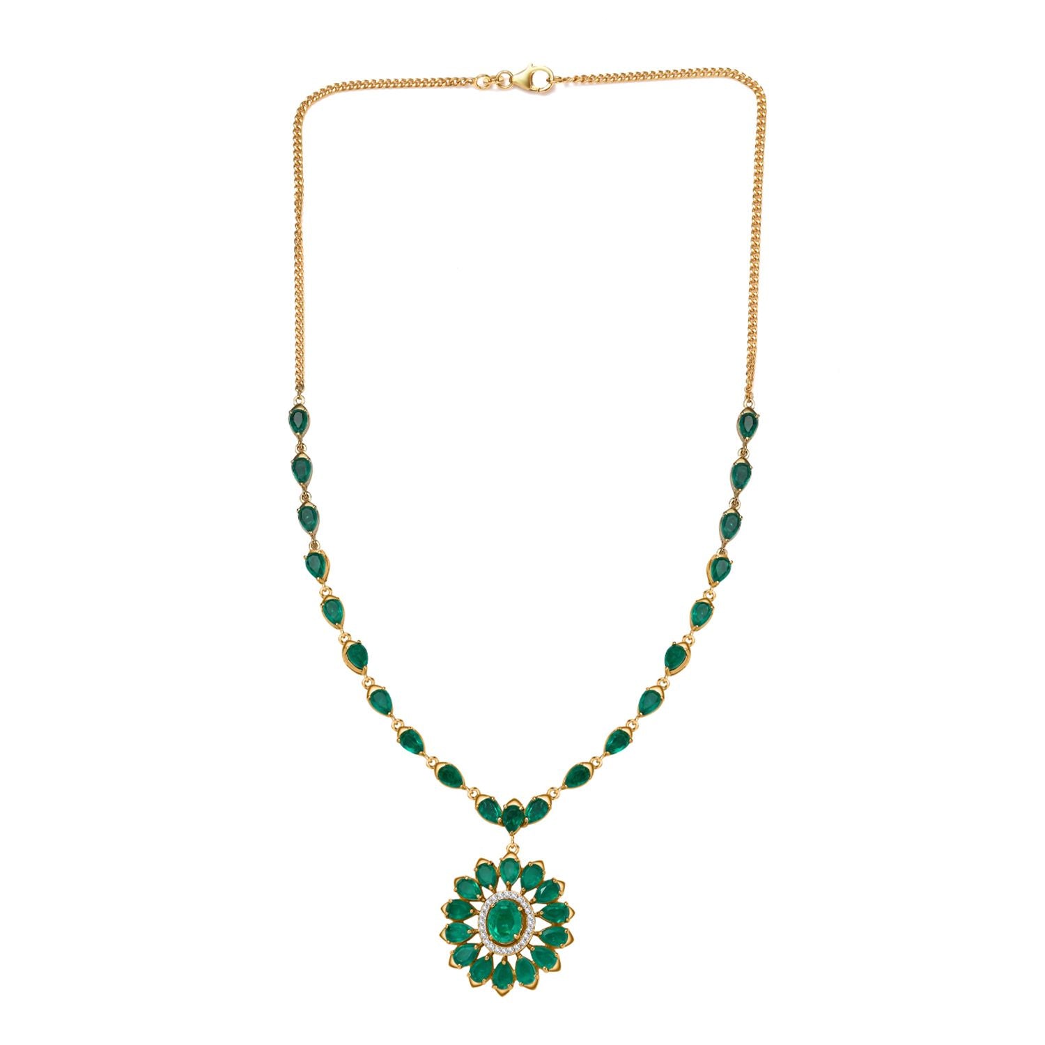 Smaragd-Quarz Triplette Halskette ca. 50 cm 925 Silber 750 Gelbgold Vermeil ca. 20,57 ct.