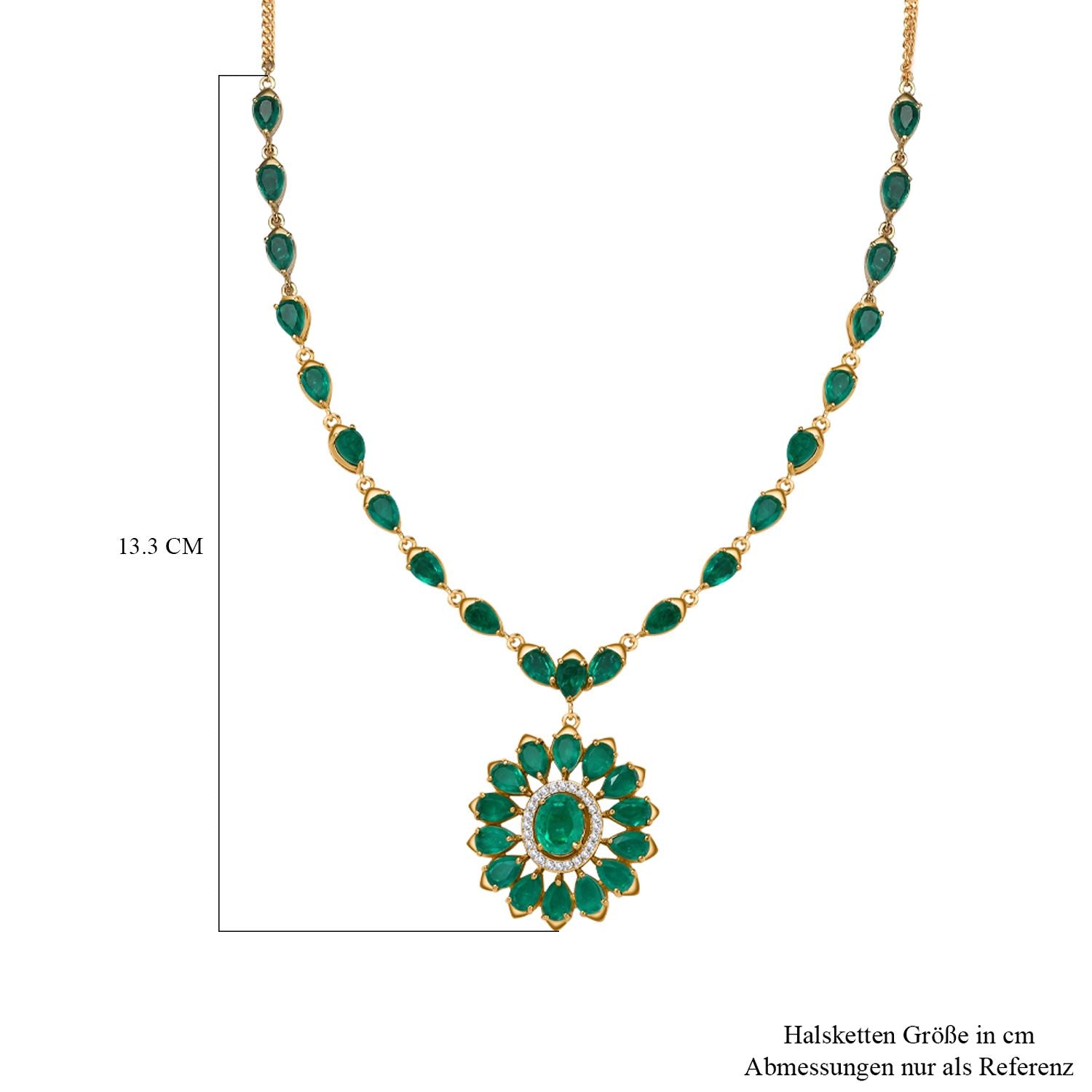 Smaragd-Quarz Triplette Halskette ca. 50 cm 925 Silber 750 Gelbgold Vermeil ca. 20,57 ct.