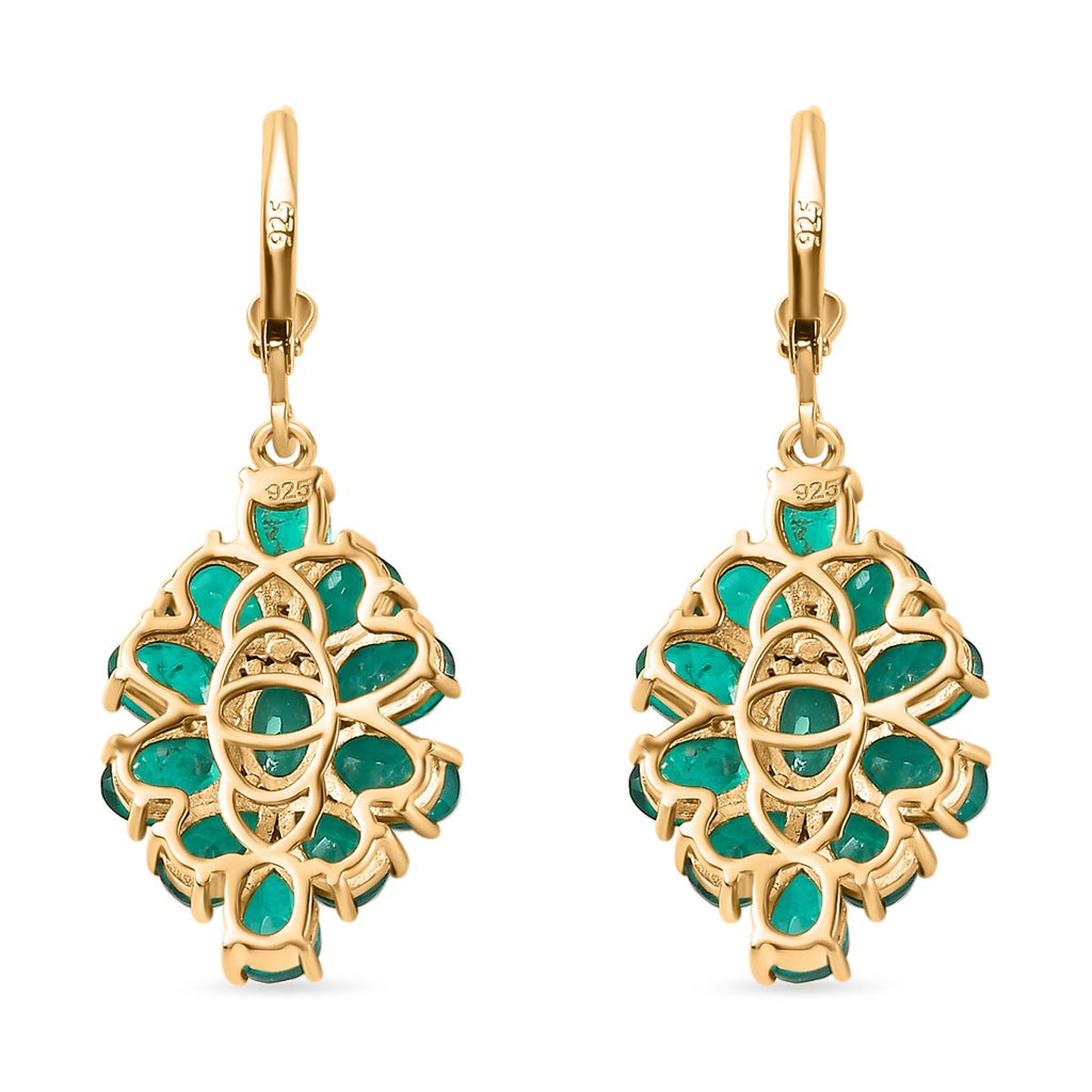 Smaragd-Quarz Triplette Ohrringe 925 Silber 750 Gelbgold Vermeil ca. 12,03 ct.