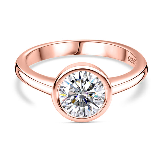 Moissanit Ring, 925 Silber 750 Roségold Vermeil (Größe 20.00) ca. 1.19 ct