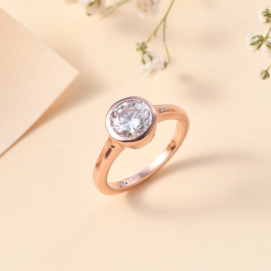 Moissanit Ring, 925 Silber 750 Roségold Vermeil (Größe 20.00) ca. 1.19 ct