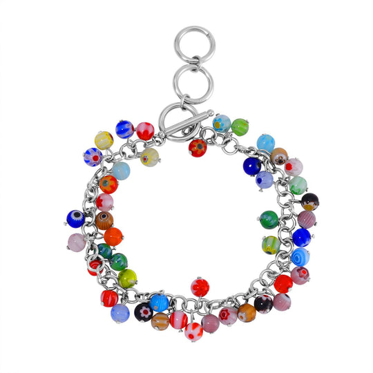 Mehrfarbiges Armband/ Fußkettchen im Murano-Stil, 19+10cm, Edelstahl