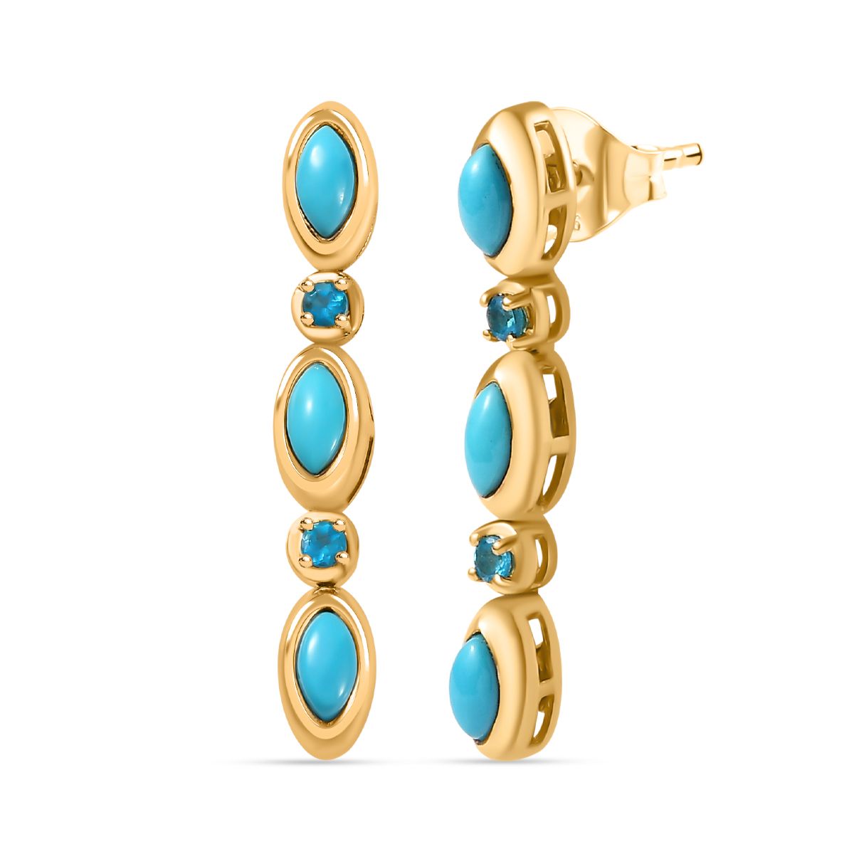 AA Sleeping Beauty Türkis, Neon Apatit Ohrringe 925 Silber 750 Gelbgold Vermeil ca. 1,94 ct.