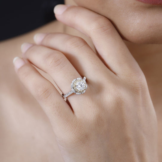 Moissanit Ring 925 Silber Rhodiniert und 750 Gelbgold Vermeil (Größe 21.00) ca. 1.34 ct