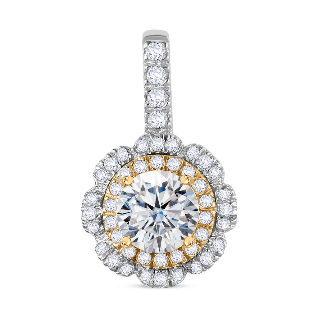 Moissanit Anhänger 925 Silber Rhodiniert und 750 Gelbgold Vermeil ca. 1,22 ct.