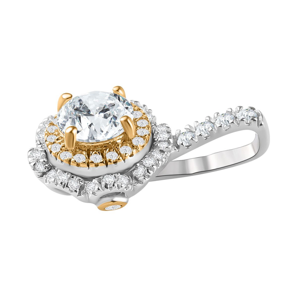 Moissanit Anhänger 925 Silber Rhodiniert und 750 Gelbgold Vermeil ca. 1,22 ct.