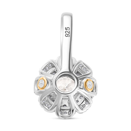 Moissanit Anhänger 925 Silber Rhodiniert und 750 Gelbgold Vermeil ca. 1,22 ct.